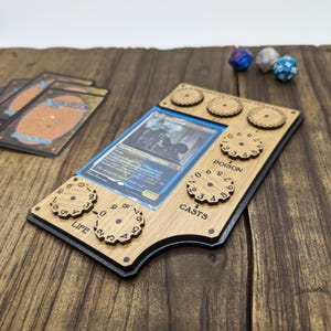 Bandeja de zona de comando para Magic the Gathering: tablero de jugador magnético de madera MTG Commander con rastreadores de vida, veneno, conjuros y daño.