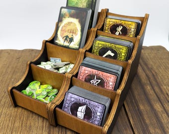 Wooden board games cards, tokens tiles holder, modular and magnetic, high capacity, for tabletop Arkham Horror, Gloomhaven, Dungeon Crawlers