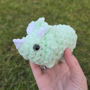 Crochet Mini Triceratops Plush | Mint Green Mini Triceratops | Amigurumi | Crochet Dinosaur | Soft Plushie | Handmade Gift | Custom