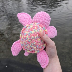 Crochet Turtle Plushie | Handmade Amigurumi Sea Animal | Pink Plush | Custom Colours | Sunflower Turtle Option