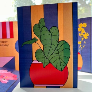 Green Potted Plant Drawing - Folded Card - Blank Inside