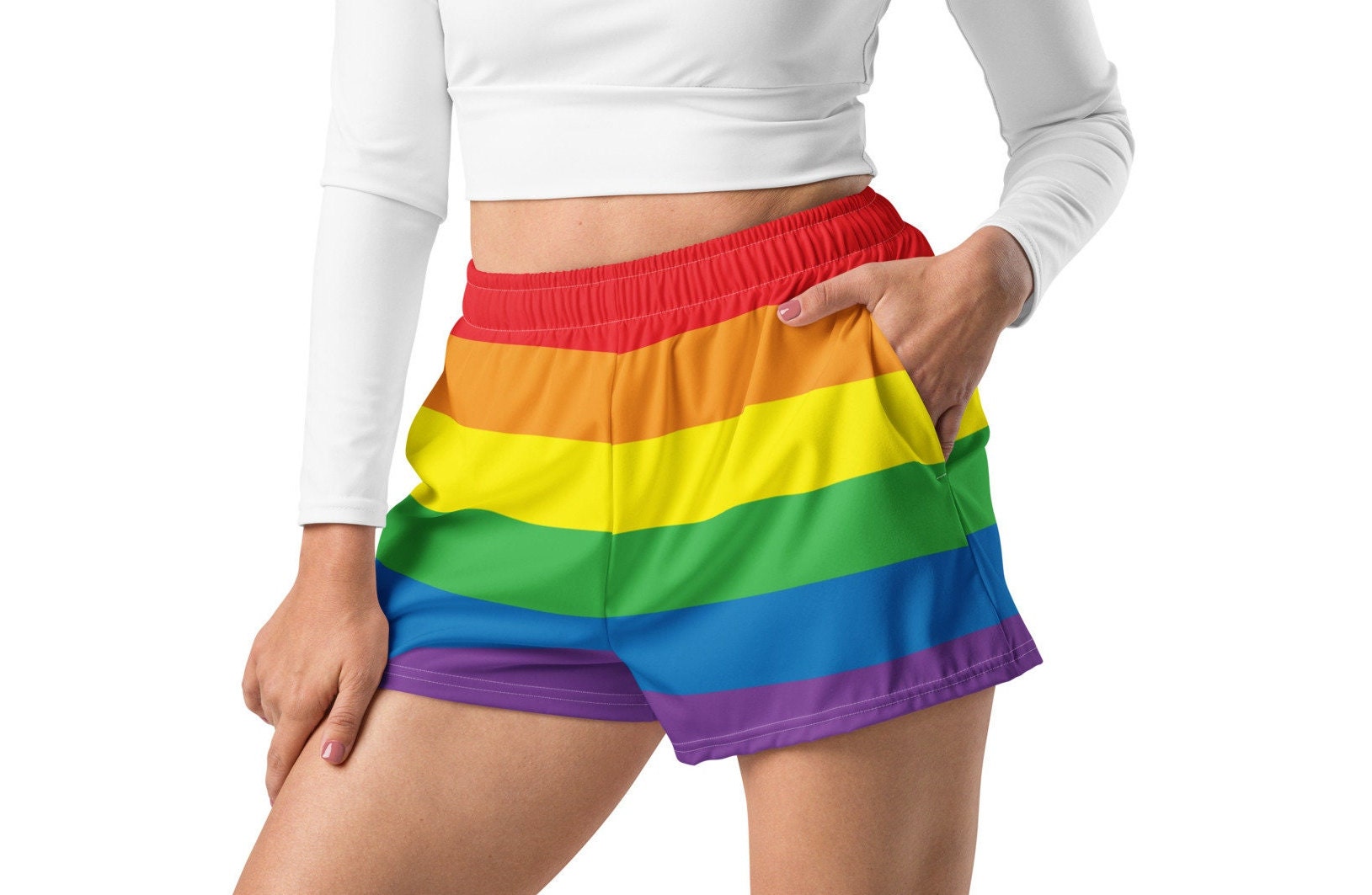 Pride Flag Festival Shorts XS-3X / LGTBQ+ Rainbow Love is Love Gay Queer Sutil Pride Parade Festival Say Gay Corte de mujer Plus Size Rainbow