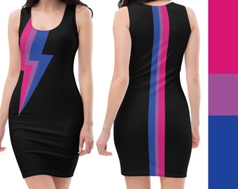 Biseksuele Pride BodyCon tankjurk | Gay LQBTQ+ Queer Subtiele Pride Parade Festival Biseksuele Vlag Zeg Gay Bachelorette Lightning Bolt Bowie