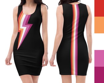 Lesbian Pride BodyCon Tank Dress / Gay LQBTQ+ Queer Subtle Pride Parade Festival Flag Say Gay Lesbian Bachelorette Lightning Bolt Bowie