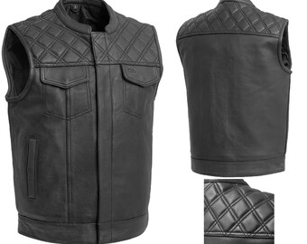 Black leather vest for men, Personalized Gift for Men