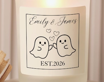 Personalized Engagement Candle, Halloween Engagement Gift for Couple, Cute Ghost Couple Candle, Bride to Be Gift, Wedding Shower Gift
