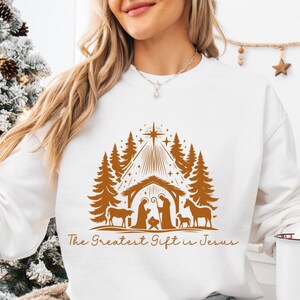 Christian Christmas Sweatshirt The Greatest Gift is Jesus Bible Verse Pullover, Faith-Based Inspirational Gift, Religious Christmas Sweater