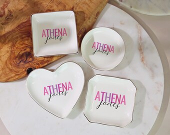 Custom Script Trinket Tray, Pink Name Jewelry Dish, Ceramic Ring Holder, Elegant Birthday Gift for Her, Bridesmaid Gift, Name Keepsake