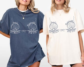 Custom Mermaid Bachelorette Shirts, Last Splash Beach Bachelorette, Last Toast On The Coast, Seashells Coastal Bridal Party Shirts