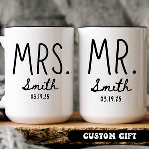 Personalized Mr & Mrs Coffee Mugs Set, Custom Husband and Wife Mugs, New Bride and Groom Coffee Cup Newlywed Couple Wedding Anniversary Gift