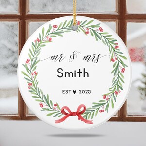 Custom First Christmas Married Ornament Gift Newlywed Wedding Keepsake for Couple 1st Anniversary Mr Mrs Holiday Couple Gift Coquette Bow