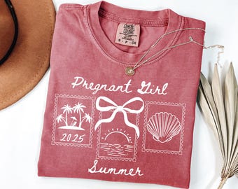 Pregnant Girl Summer Shirt: Comfort Colors Pregnancy Announcement Tee