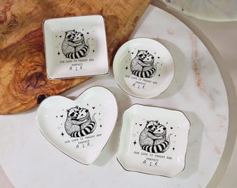 Funny Raccoon Couple Jewelry Dish, Our Love Is Trashy and Perfect Trinket Tray, Cute Anniversary Gift for Couples, Romantic Keepsake