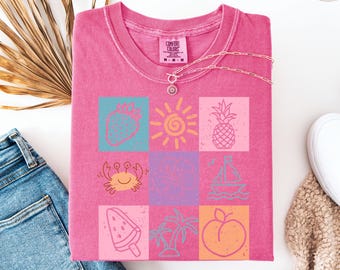 Comfort Colors Summer Graphic T-Shirt: Retro Checkered Beach Tee