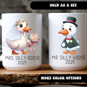 Mr. Silly Goose ウェディングマグ、婚約コーヒーマグ、カップルや夫、妻へのミーム新婚ギフト、カップルへのクリスマスギフト