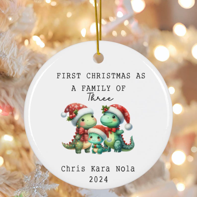 Dinosaur Themed Personalized Ornament for Family of Three First