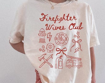 Firefighter Wife Comfort Colors Shirt, Doodle Bow Tee