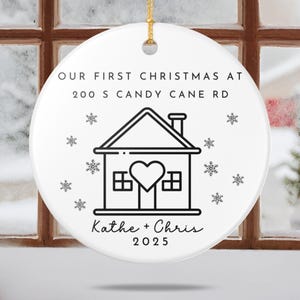 Personalized Our First House Ornament 2025, New Home Christmas Keepsake, Address Gift for First Time Homebuyer Real state agent Closing Gift