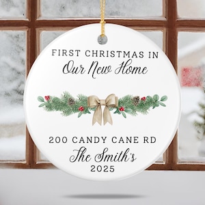 Personalized Our First House Ornament 2025, New Home Christmas Keepsake, Address Gift for First Time Homebuyer Real state agent Closing Gift