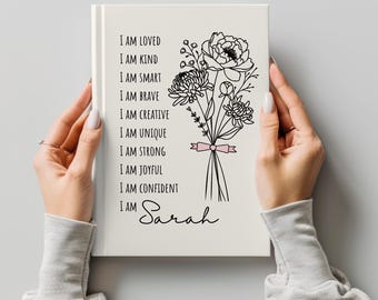 Gepersonaliseerd bevestigingsdagboek, notitieboekje met aangepaste naam, bloemdessin
