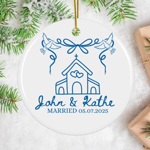 Custom First Christmas Married Ornament Gift Newlywed Wedding Keepsake for Couple 1st Anniversary Mr Mrs Holiday Couple Gift Coquette Bow