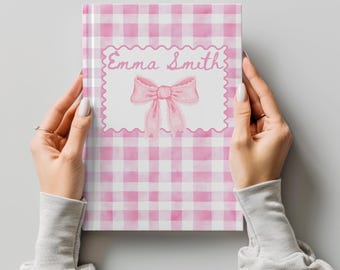 Gepersonaliseerde naamnotitieboekje – Coquette Pink Gingham Journal