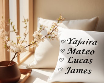 gepersonaliseerde familienaam sierkussen, aanpassen met namen Housewarming kussen cadeau, nieuw huis cadeau, woonkamer decor cadeau voor familie