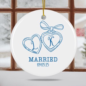 Custom First Christmas Married Ornament Gift Newlywed Wedding Keepsake for Couple 1st Anniversary Mr Mrs Holiday Couple Gift Coquette Bow