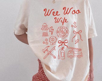 Firefighter Wife Comfort Colors Shirt, Doodle Fire Tee