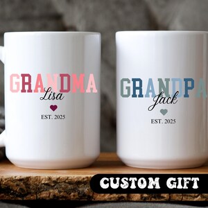 Pregnancy Announcement to Grandparents Mug Set, Grandma Loading Mug, Promoted to Grandpa Gift, Pregnancy Reveal to Grandparents Est 2025