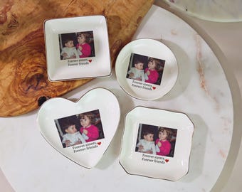 Personalized Sister Jewelry Dish, Forever Sisters Forever Friends Trinket Tray, Custom Photo Gift for Sisters, Sentimental Keepsake Gift