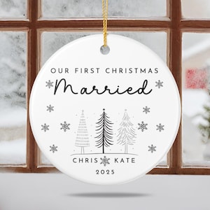 Custom First Christmas Married Ornament, 1st Anniversary Gift, Personalized Holiday Couple Gift, Mr Mrs Newlywed Wedding Gift Housewarming