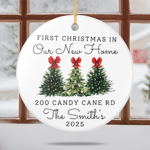Personalized Our First House Ornament 2025, New Home Christmas Keepsake, Address Gift for First Time Homebuyer Real state agent Closing bow