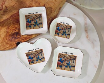 Basketball Photo Jewelry Dish, Custom Name and Jersey Number Trinket Tray, Basketball Player Gift, Senior Night Keepsake, Athlete Gift