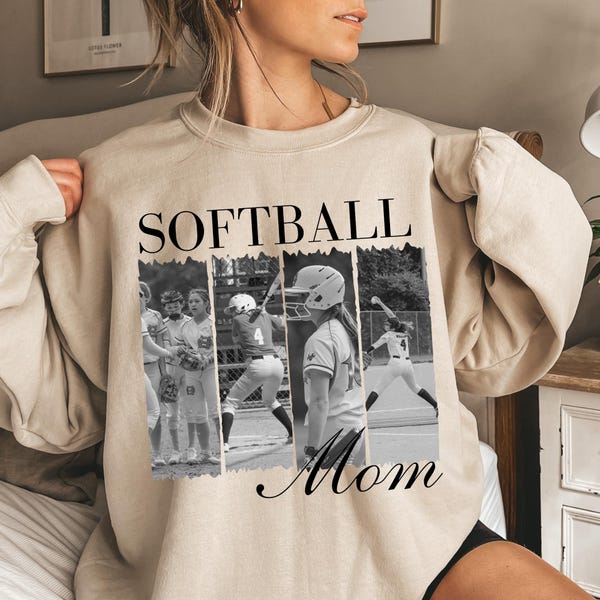 Custom Softball Mom Photo Shirt, Personalized Brushstroke Tee