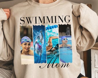 Custom Swimming Mom Photo Shirt, Personalized Brushstroke Tee