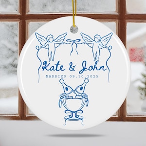 Custom First Christmas Married Ornament Gift Newlywed Wedding Keepsake for Couple 1st Anniversary Mr Mrs Holiday Couple Gift Coquette Bow