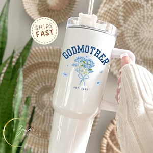 Personalized Godmother Tumbler, Custom Godmother Gift, Godmother Proposal Cup, Baptism Godmom Mug from Goddaughter or Godson coquette bow