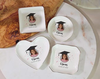 Personalized Graduation Ring Dish with Photo, Class of 2027 Gift, Graduation Jewelry Tray, Senior Gift, Graduation Keepsake for Her