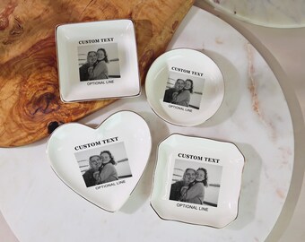 Photo Jewelry Dish, Custom Text Trinket Tray, Black and White Picture Keepsake, Sentimental Gift for Sisters, Friends and Family