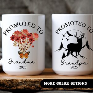 Pregnancy Announcement to Grandparents Mug Set, Promoted to Grandma Mug, Promoted to Grandpa Gift, Pregnancy Reveal to Grandparents Est 2025