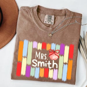 Custom Coquette Teacher Shirt Comfort Colors Tee with Apple & Bow Brushstroke custom name Elementary Teacher Appreciation Gift Teacher tee
