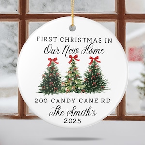 Personalized Our First House Ornament 2025, New Home Christmas Keepsake, Address Gift for First Time Homebuyer Real state agent Closing bow