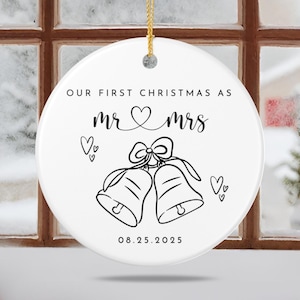 Custom First Christmas Married Ornament Gift Newlywed Wedding Keepsake for Couple 1st Anniversary Mr Mrs Holiday Couple Gift Coquette Bow