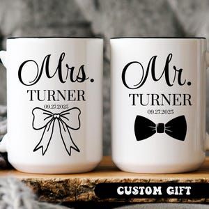 Personalized Mr & Mrs Coffee Mugs Set, Custom Husband and Wife Mugs, New Bride and Groom Coffee Cup Newlywed Couple Wedding Anniversary Gift
