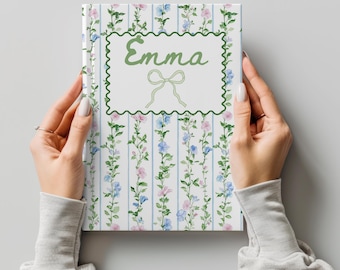 Personalized Floral Notebook – Coquette Bow Spiral Journal