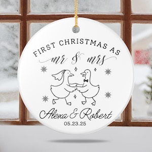 First Christmas Married Ornament 2025 Newlywed Gift w/ Names & Date Mrs Silly Goose and Mr Silly Goose Wedding Gift for Newlyweds Engagement