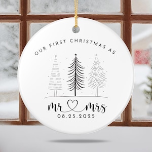 Custom First Christmas Married Ornament, 1st Anniversary Gift, Personalized Holiday Couple Gift, Mr Mrs Newlywed Wedding Gift Housewarming