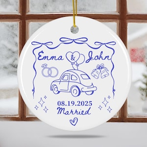 Custom First Christmas Married Ornament Gift Newlywed Wedding Keepsake for Couple 1st Anniversary Mr Mrs Holiday Couple Gift Coquette Bow