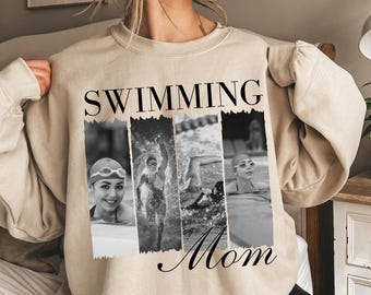 Custom Swimming Mom Photo T-Shirt, Personalized Brushstroke Tee